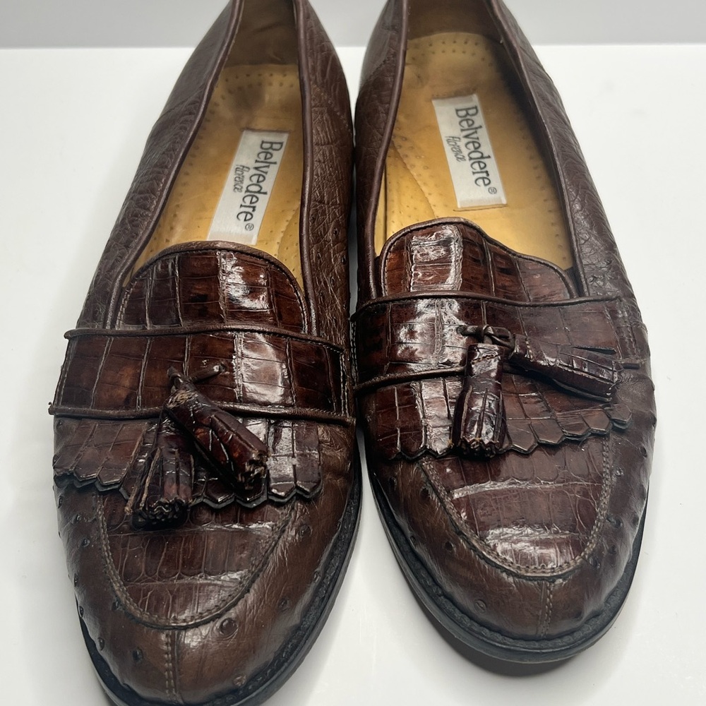 Belvedere Brown croc leather Slip-On Loafers with Croc-Embossed Leather